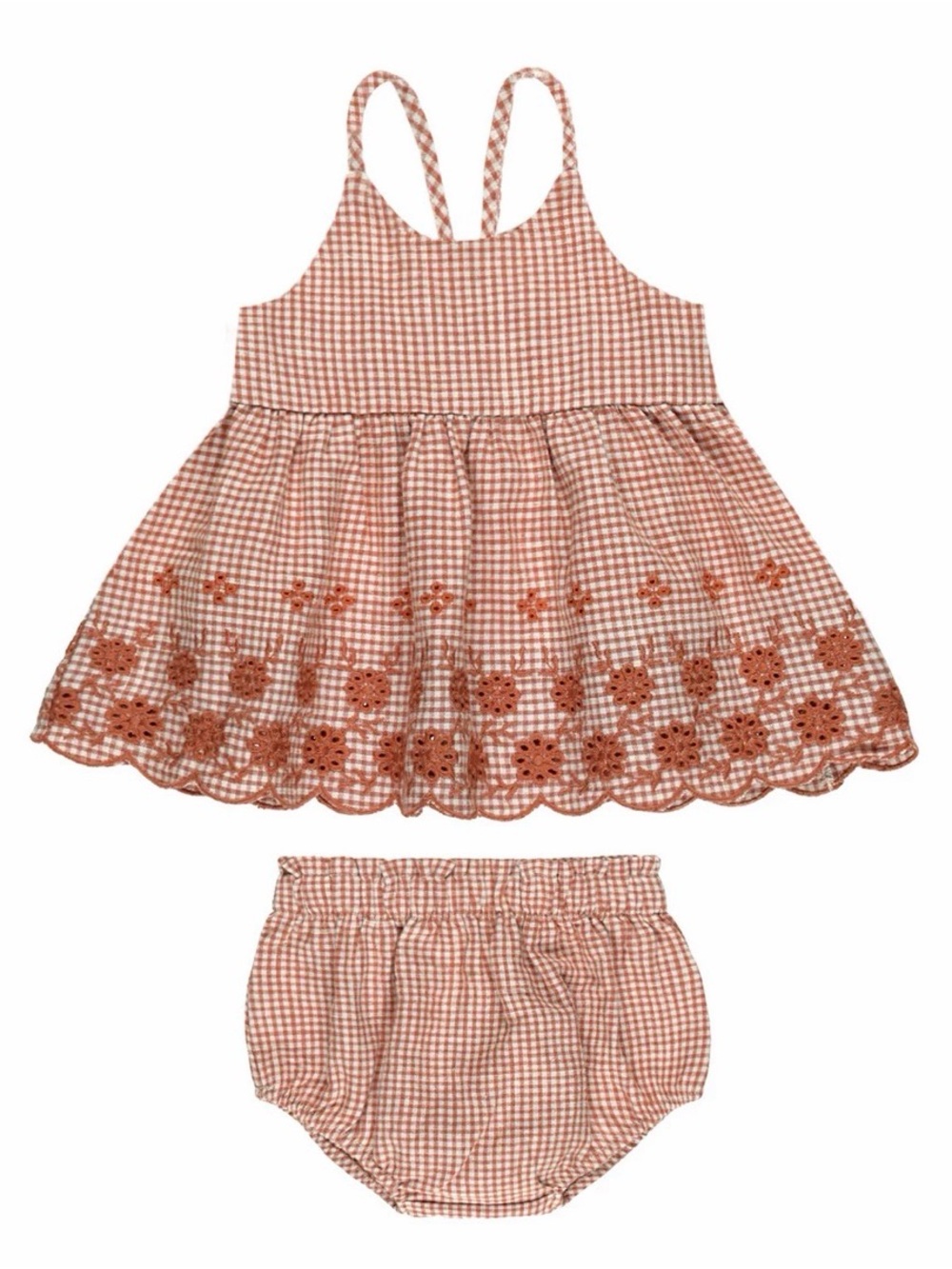 Rylee + Cru Zenni Set, Poppy Gingham Eyelet Dress with Bloomer